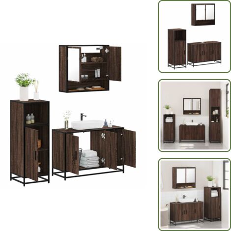 Muebles de baño madera - vidaXL Set de muebles baño 3 pzas madera contrachapada roble marrón - Armario con espejo