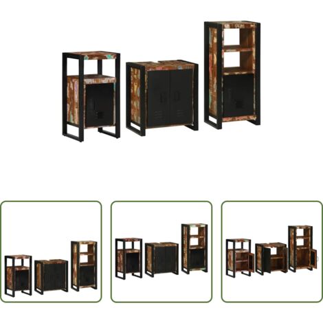 Muebles de baño modernos -  Juego de muebles de baño 3 pcs Madera sólida recuperada