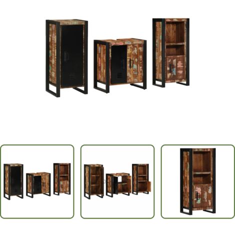 Muebles de baño modernos -  Juego de muebles de baño 3 pcs Madera sólida recuperada