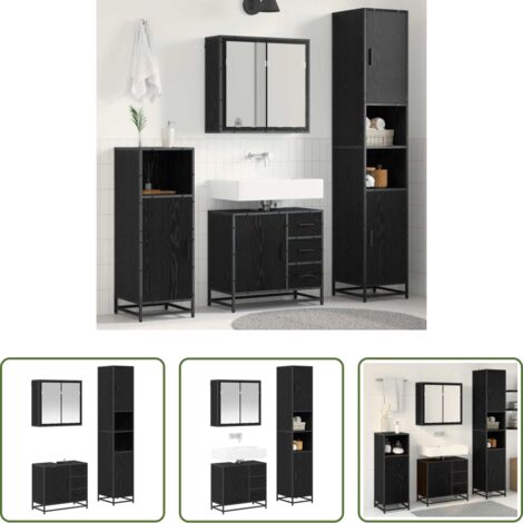 Muebles de baño modernos -  Juego de muebles de baño 3 pcs Roble Negro Madera de ingeniería