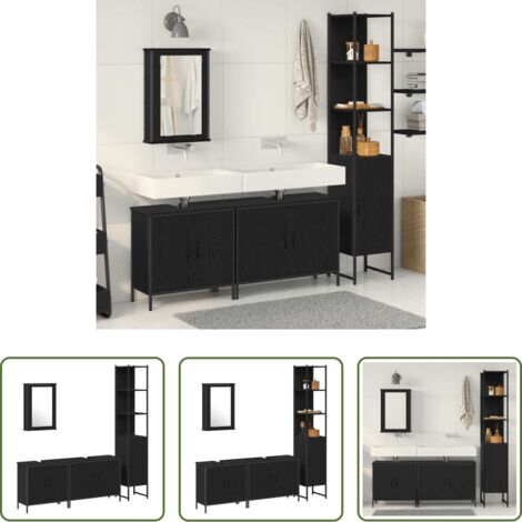 Muebles de baño modernos -  Juego de muebles de baño 4 pcs Negro Madera contrachapada