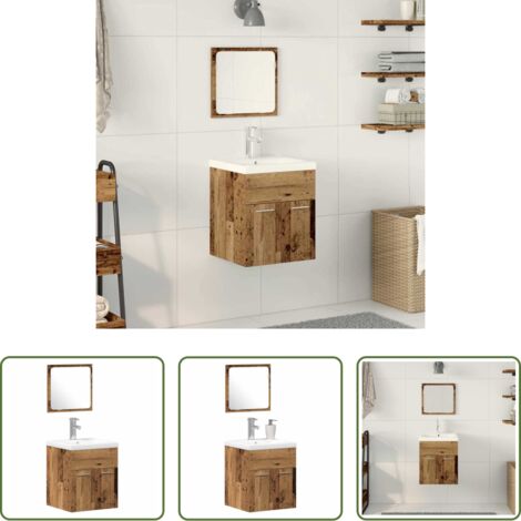 Muebles de baño modernos -  Juego de muebles de baño con puerta 3 pcs Madera envejecida
