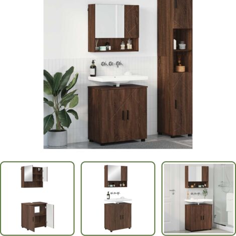 Muebles de baño montados en pared -  Juego de muebles de baño Montaje en la pared 2 pcs Roble Marrón