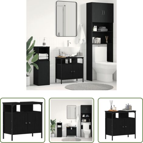 Muebles de baño -  Mueble de baño para lavabo de madera de roble negro 60x30x60 cm