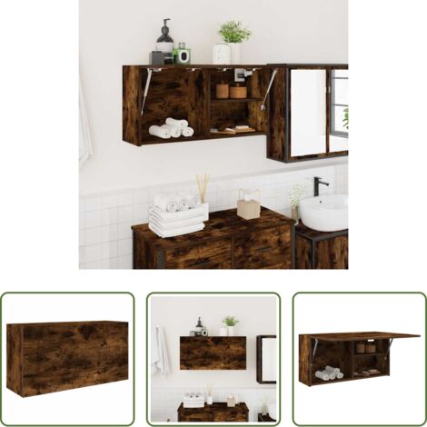 Muebles de baño -  Mueble de pared baño madera ingeniería roble ahumado 80x25x40cm