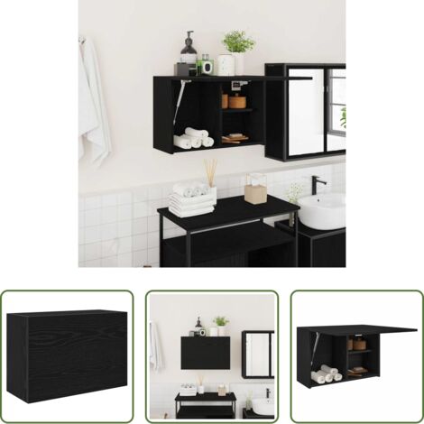 Muebles de baño -  Mueble de pared de baño madera ingeniería negro 60x25x40 cm
