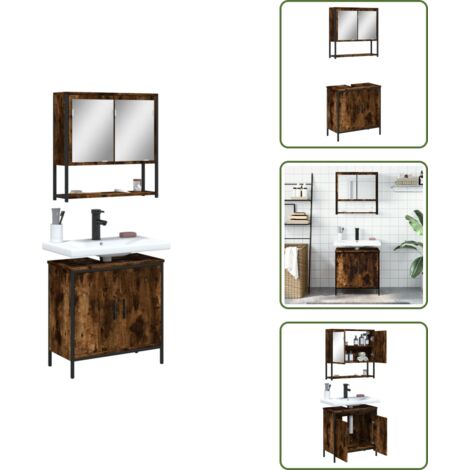 Muebles de baño para baño pequeño - vidaXL Set de muebles baño 2 pzas madera contrachapada roble ahumado - Almacenamiento de baño