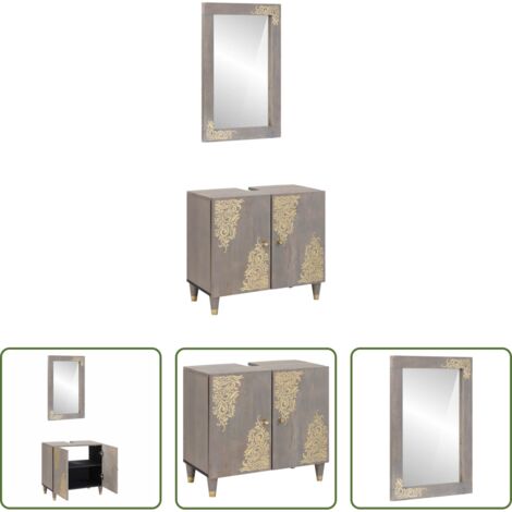 Muebles de baño rústicos -  Juego de Muebles de Baño 2 pcs Gris Madera de mango maciza