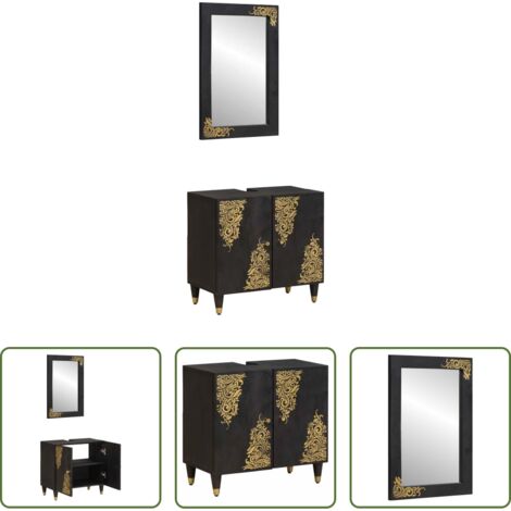 Muebles de baño rústicos -  Juego de Muebles de Baño 2 pcs Negro Madera de mango maciza