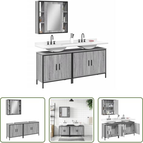 Muebles de baño -  Set de muebles de baño 3 pzas madera contrachapada gris sonoma