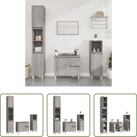 Muebles de baño -  Set de muebles de baño 3 pzas madera contrachapada gris sonoma