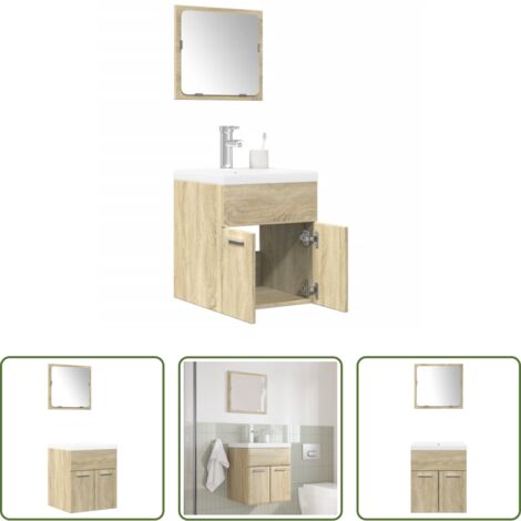 Muebles de baño -  Set de muebles de baño 3 pzas madera contrachapada roble Sonoma