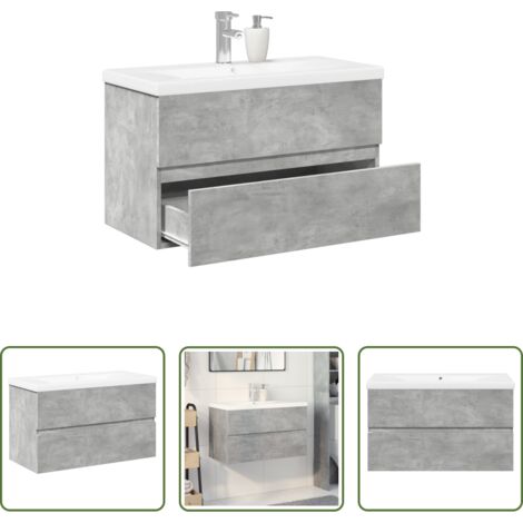 Muebles de baño -  Set muebles de baño 2 piezas madera contrachapada gris hormigón