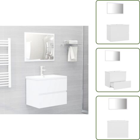 Muebles de baño - vidaXL Conjunto de muebles de baño madera de ingeniería blanco - Baño moderno