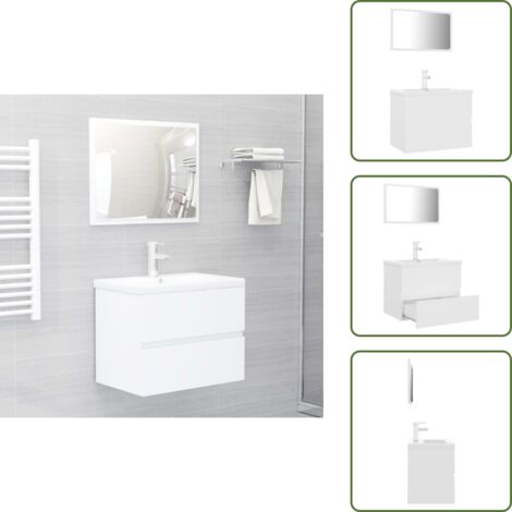 Muebles de baño - vidaXL Juego de muebles de baño madera de ingeniería blanco - Baño moderno