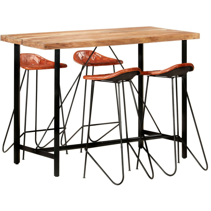 

Muebles de bar 5 piezas madera maciza sheesham cuero autentico