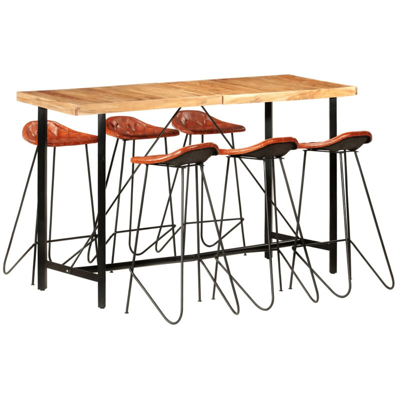 

Muebles de bar 7 piezas madera maciza sheesham cuero autentico