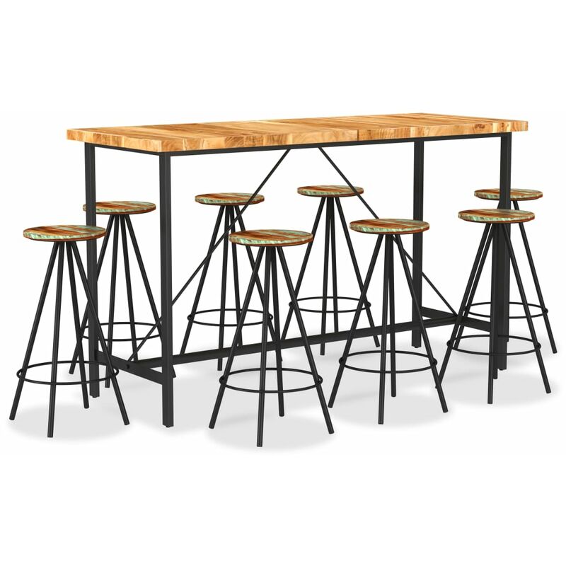 

Muebles de bar 9 pzas madera maciza acacia y madera reciclada - Marrón - Vidaxl