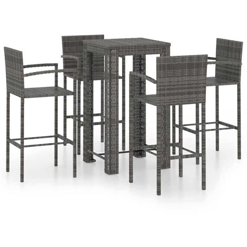 

Muebles de bar de jardín 5 pzas ratán PE reposabrazos gris