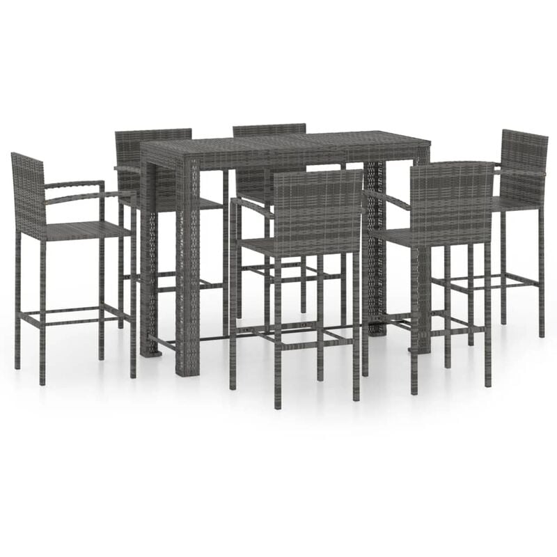 

Muebles de bar de jardín 7 pzas ratán PE reposabrazos gris