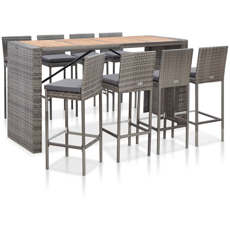 

Muebles de bar jardin 9 pzas ratan sintetico madera acacia gris