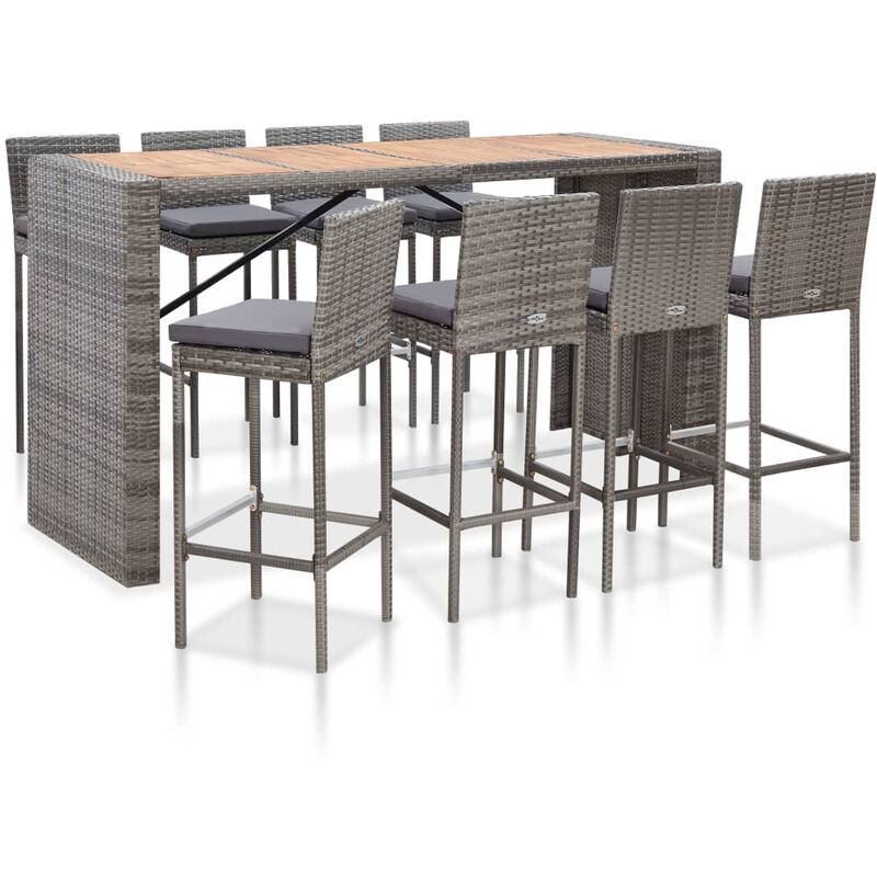 

Muebles de bar jardín 9 pzas ratán sintético madera acacia gris - Gris - Vidaxl