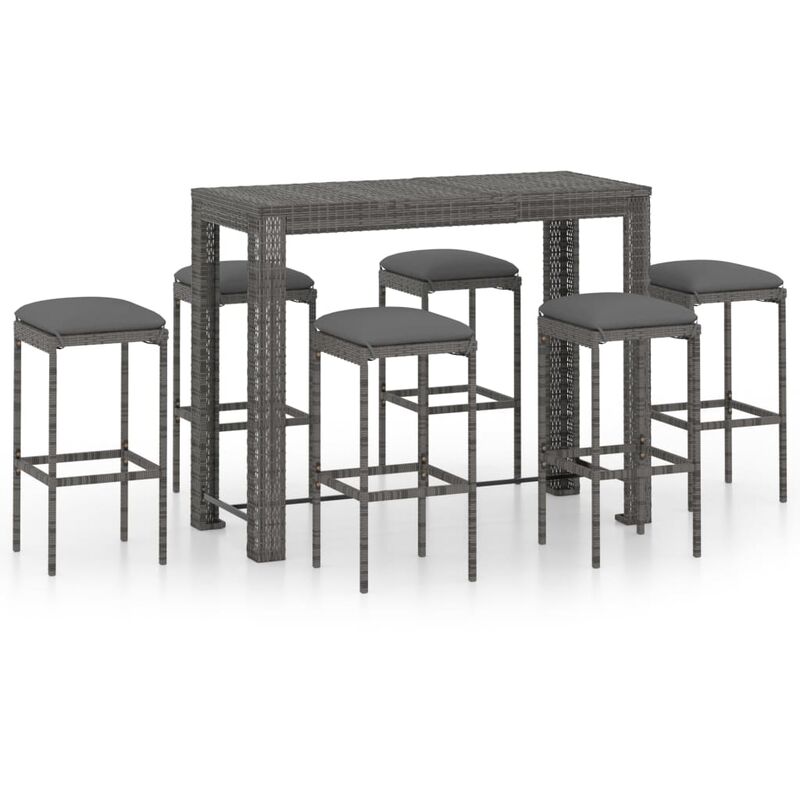 

Muebles de bar para jardín 7 pzas cojines ratán sintético gris