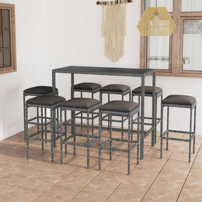 

Muebles de bar para jardin 9 pzas cojines ratan sintetico gris