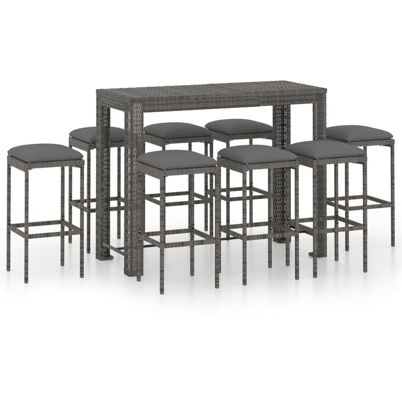 

Muebles de bar para jardín 9 pzas cojines ratán sintético gris - Gris