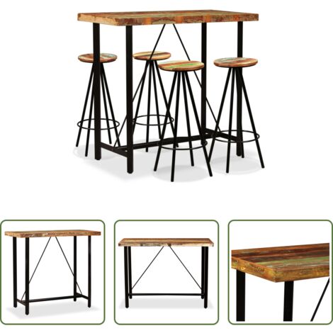 Muebles de bar -  Set de muebles de bar 5 piezas madera maciza reciclada