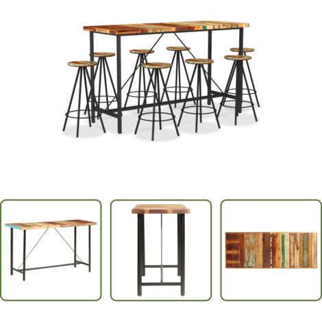 Muebles de bar -  Set de muebles de bar 9 piezas madera maciza reciclada