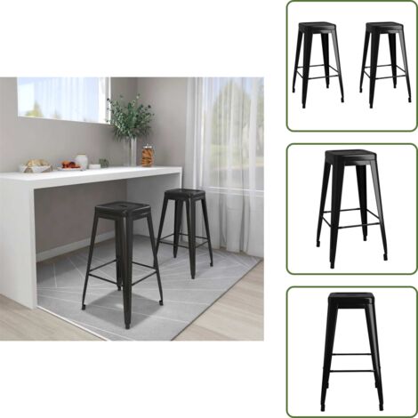 Muebles de bar - vidaXL Taburetes de bar apilables 2 unidades de metal negro - Muebles de cocina