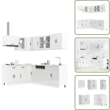 Muebles de cocina blancos - vidaXL Mueble cocina Lucca blanco brillo 11 pzas madera contrachapada - Muebles de cocina con patas ajustables
