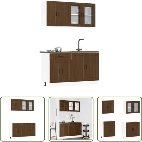 Muebles de cocina -  Conjunto de armarios de cocina de 4 piezas "Porto" de en madera de ingeniería de roble marrón