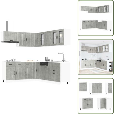 Muebles de cocina gris hormigón - vidaXL Mueble cocina Lucca gris hormigón 11 pzas madera contrachapada - Muebles de cocina con patas ajustables