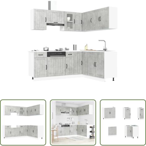 Muebles de cocina -  Mueble cocina Kalmar gris hormigón 11 pzas madera contrachapada