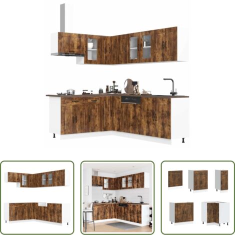 Muebles de cocina -  Mueble cocina Kalmar roble ahumado 11 pzas madera contrachapada