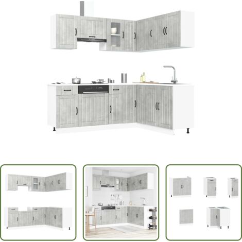 Muebles de cocina -  Mueble cocina Lucca gris hormigón 11 pzas madera contrachapada