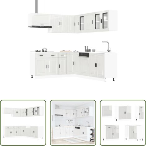 Muebles de cocina -  Mueble cocina Porto blanco brillo 11 pzas madera contrachapada
