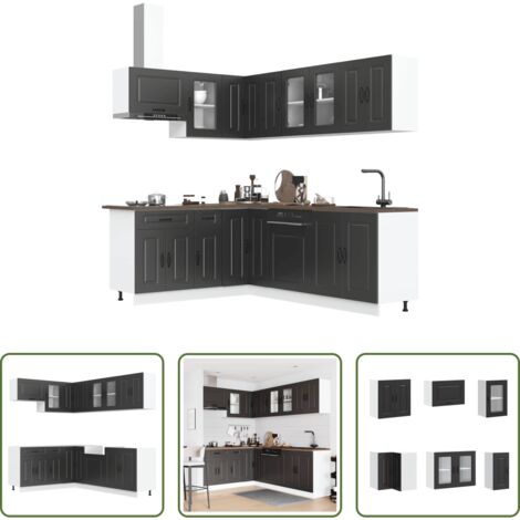 Muebles de cocina -  Mueble de cocina Kalmar negra 11 piezas madera contrachapada
