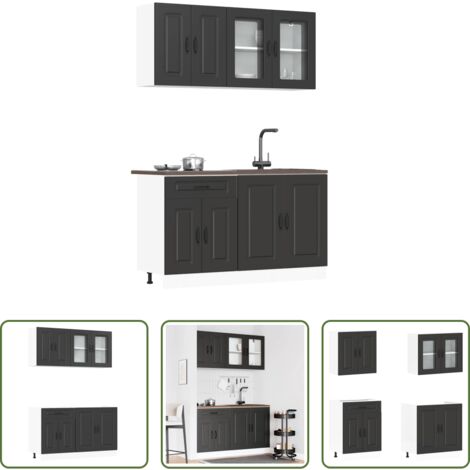 Muebles de cocina -  Mueble de cocina Kalmar negra 4 piezas madera contrachapada