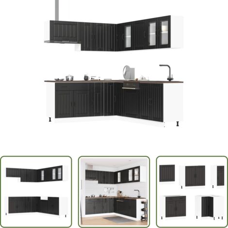 Muebles de cocina -  Mueble de cocina Lucca negra 11 piezas madera contrachapada