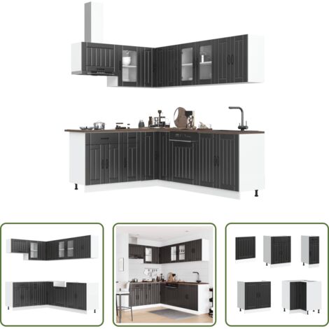 Muebles de cocina -  Mueble de cocina Lucca negra 11 piezas madera contrachapada