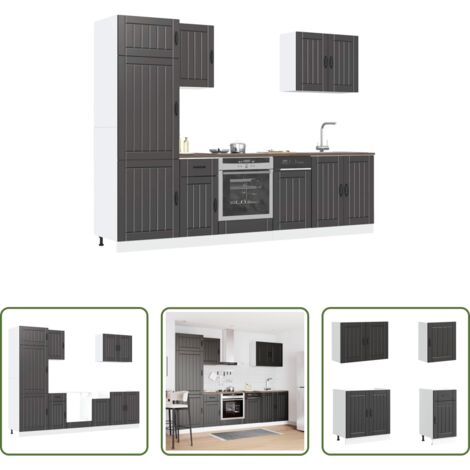 Muebles de cocina -  Mueble de cocina Lucca negra 7 piezas madera contrachapada