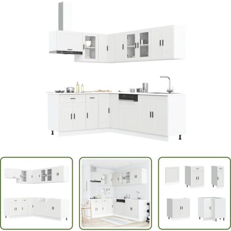 Muebles de cocina -  Mueble de cocina Porto blanco 11 piezas madera contrachapada