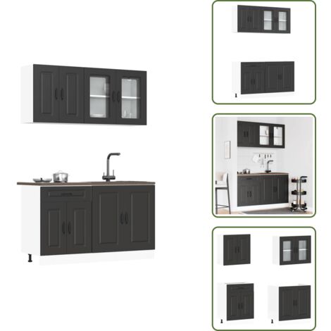 Muebles de cocina negros - vidaXL Mueble de cocina Kalmar negra 4 piezas madera contrachapada - Armarios de cocina con cristal