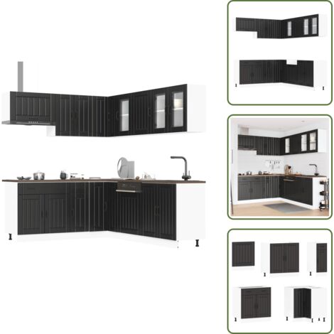 Muebles de cocina negros - vidaXL Mueble de cocina Lucca negra 11 piezas madera contrachapada - Armarios de pared