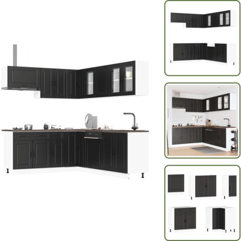 Muebles de cocina negros - vidaXL Mueble de cocina Porto negra 11 piezas madera contrachapada - Armarios de cocina de pared