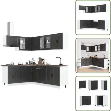 Muebles de cocina negros - vidaXL Mueble de cocina Porto negra 11 piezas madera contrachapada - Armarios de pared