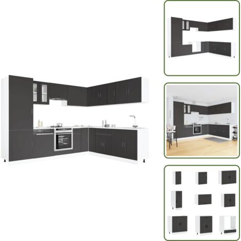 Muebles de cocina negros - vidaXL Mueble de cocina Porto negra 14 piezas madera contrachapada - Almacenamiento de cocina